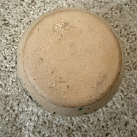 Vintage Handcrafted Ceramic Vase with Blue and Cream Celestial Design - Picture 2 of 3